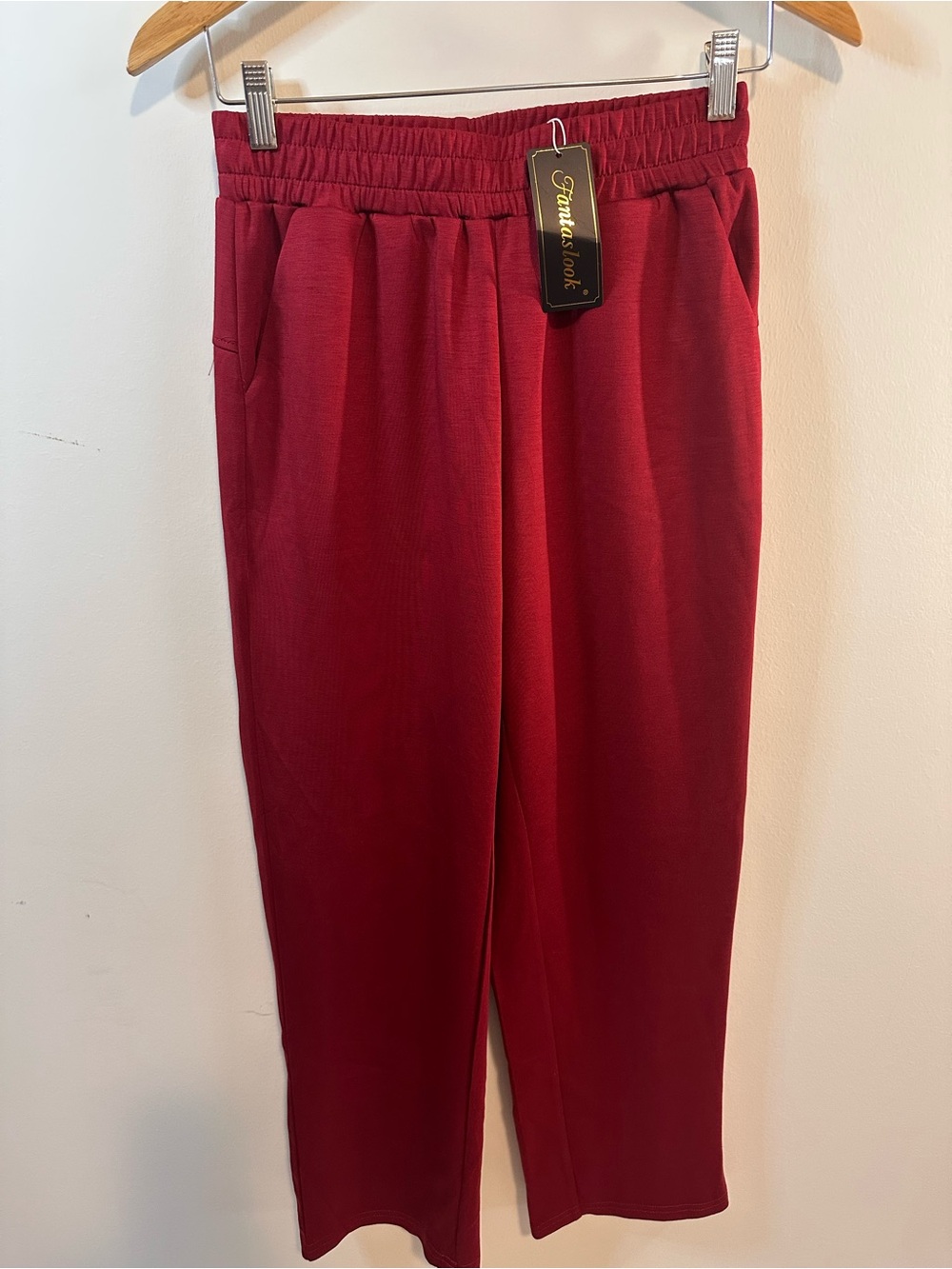 Fantislook women’s Red Elastic-Waist stretch Pants and pockets S